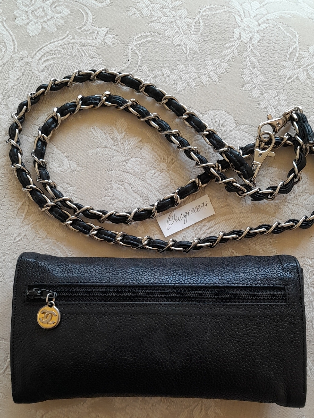 Authentic  Vintage Chanel Caviar Clutch or Wallet On Chain with Gold CC Zipper! - Picture 3 of 16